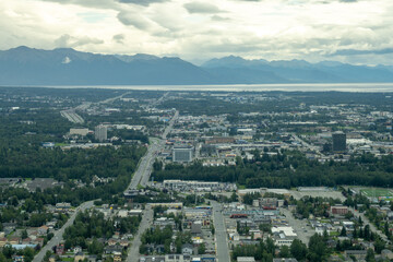 Anchorage, Alaska downtown and buildings with mid town in background