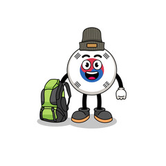 Illustration of south korea flag mascot as a hiker