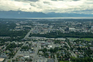 Fototapeta premium Anchorage, Alaska downtown and buildings with mid town in background