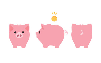 前後横から見た豚の貯金箱