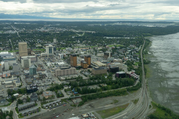 Fototapeta na wymiar Anchorage, Alaska downtown and buildings with mid town in background