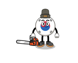 Fototapeta premium south korea flag illustration cartoon as a lumberjack