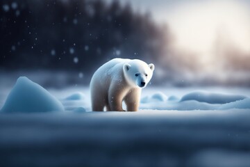 un ourson polaire qui marche dans la neige - generative AI