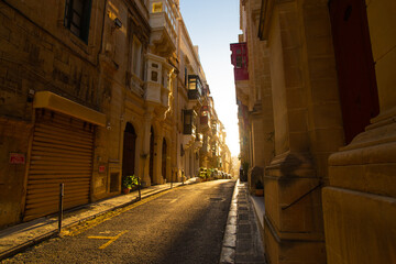 Valetta, Malta - 12 16 22: empty street in warm pleasant evening light