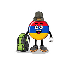 Illustration of armenia flag mascot as a hiker
