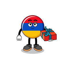 armenia flag mascot illustration giving a gift