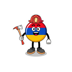 Cartoon mascot of armenia flag firefighter