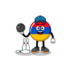 Mascot of armenia flag as a bowling player