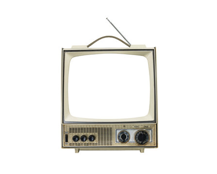 Vintage portable television isolated with cut out screen.