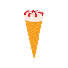 Ice cream scoop with jam in waffle cone, dessert
