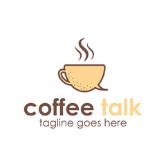 Coffee Talk Logo Design Template with cup icon and bubble text. Perfect for business, company, mobile, app, etc.