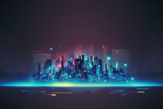 Futuristic smart city with internet communication and computer network concept. Peculiar AI generative image. © Blue Planet Studio