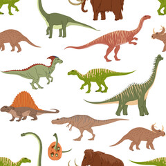 Cartoon dinosaur characters seamless pattern