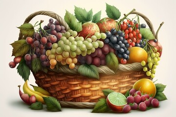 basket overflowing with fresh fruits (AI Generated)