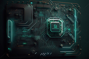 Fototapeta premium electronic circuit board with processor, Generative AI 