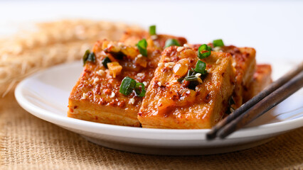 Spicy braised tofu (Dubu Jorim), Korean side dish