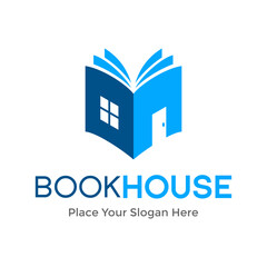 Book house vector logo template with blue color. This design suitable for student, library and education.