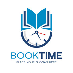 Book Time vector logo template. This design use watch or clock symbol.