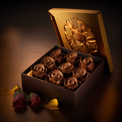 Valentine chocolate gift box. Romance love decoration present celebrating Valentine's day. Generative AI 