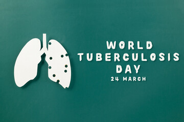 World tuberculosis day. Lungs paper cutting decorative symbol on green background, copy space,...
