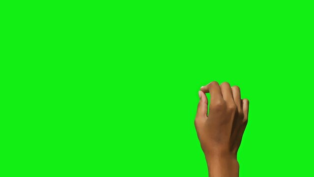 Cartoon Style Touch Screen Finger Gestures Female Black Hand Animation isolated and Prekeyed with solid Green background for one click keying.