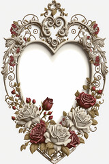 heart frame decorated with roses - space for writing, gift cards, invitation