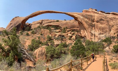 Landscape arch on a background of blue sky in Arches National park