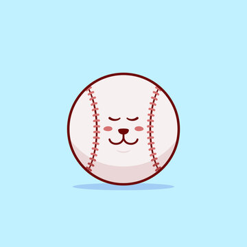 Sleeping Cute and kawaii baseball ball cartoon character illustration. relax with closed eyes expression of baseball ball cartoon character