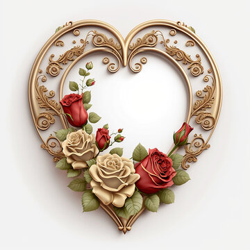 heart frame decorated with roses - space for writing, gift cards, invitation