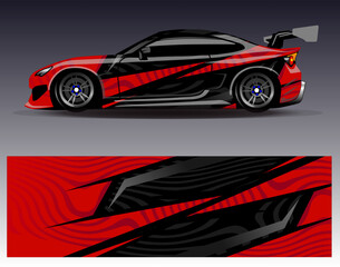 Naklejka premium Car wrap design vector. Graphic abstract stripe racing background kit designs for wrap vehicle race car rally adventure and livery