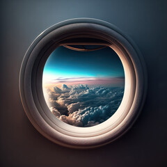 Amazing sky view from airplane window graphic illustration background. Generative ai.