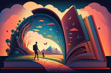 World book day graphic illustration banner template copy space background. Generative ai.