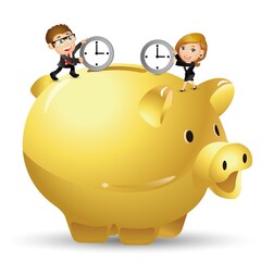 People Set - Business -Business people put time in the piggy bank