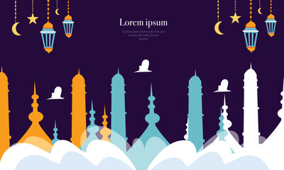 ramadan kareem eid-al fitr poster template with ornament lettern and mosque vector background design
for background and landing page ramadan event