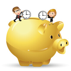 People Set - Business -Business people put time in the piggy bank