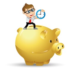 People Set - Business -Business people put time in the piggy bank