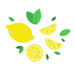 Bright summer lemons. Illustration on transparent background