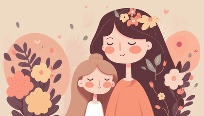 Hand drawn Mother day graphic illustration banner template copy space background. Generative ai.