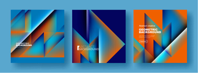 Set of abstract backgrounds - overlapping triangles with fluid gradients design. Collection of covers, templates, flyers, placards, brochures, banners