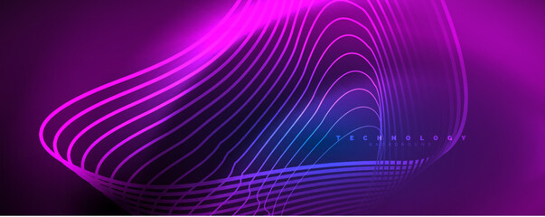 Techno neon wave lines, dynamic electric motion, speed concept. Templates for wallpaper, banner, background, landing page, wall art, invitation, prints