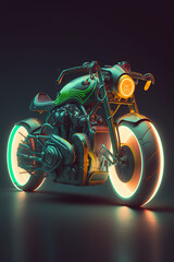 Neon motorbike. Generative AI
