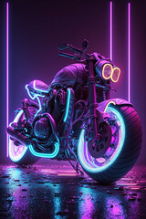 Neon motorbike. Generative AI