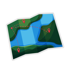folded paper map of world with color point marker