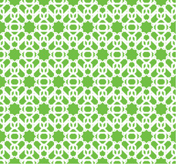 White Islamic Geometric Pattern on Green Background Vector Illustration
