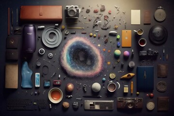 Obraz premium Collection of galaxies in space. digital illustration generative AI