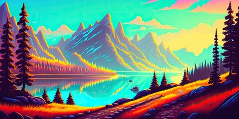 Strong colored landscape illustration