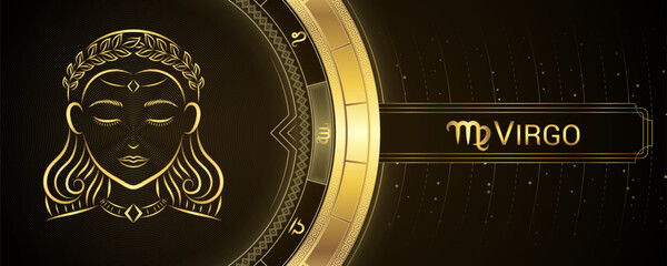 Maiden Virgo Zodiac Star Sign, Symbol Background, Horoscope Astrology and Fortune-Telling, Backdrop Banner Tarot-Reading.