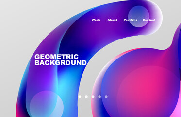 Landing page abstract liquid background. Flowing shapes, round design and circle. Web page for website or mobile app wallpaper