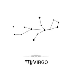 Virgo Zodiac Symbol Stars Stellar Constellation Black-White Silhouette Isolated on White Background