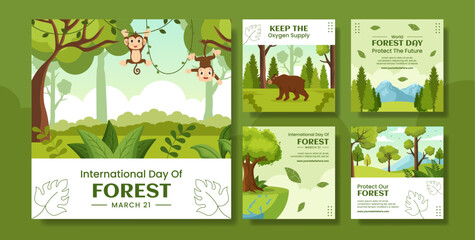 World Forestry Day Social Media Post Flat Cartoon Hand Drawn Templates Illustration